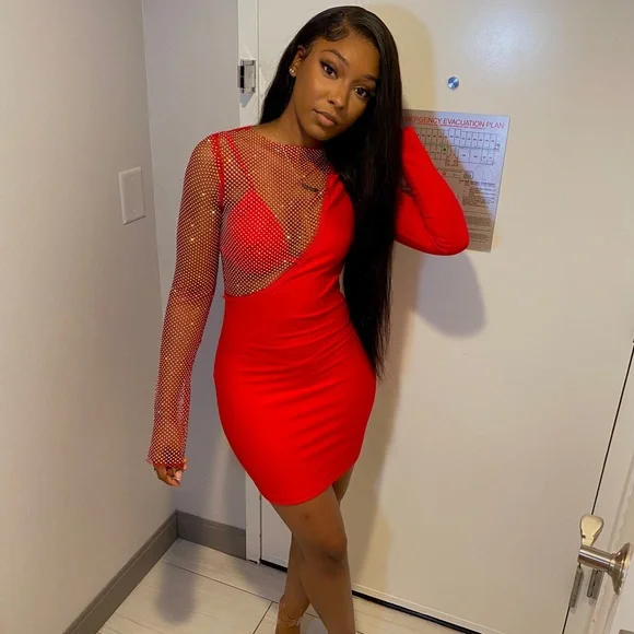 open lace back dress Red Sequin Drape Back Mini Dress main image 1
